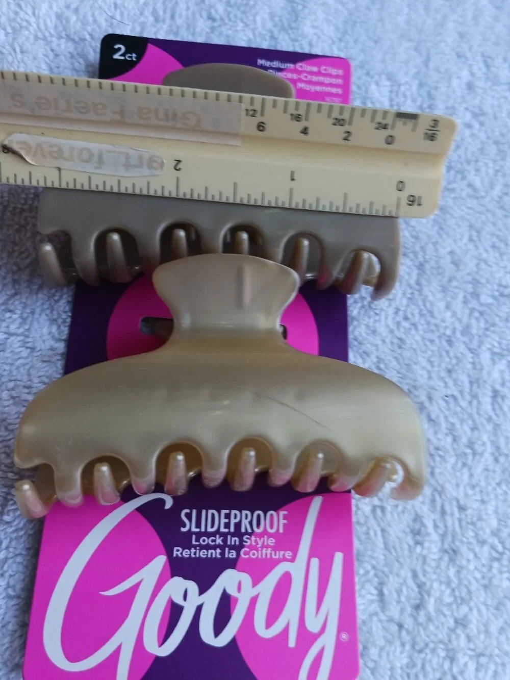2 Goody Slideproof Inner Teeth Medium Claw Clips Hair Jaw Plastic GoldTan Blonde